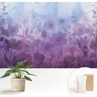Wallfluent Fotobehang - Blauw Vliesbehang - 152x104 cm - Pastelkleurige Bloemen Muurschildering - Slaapkamer behang Bloemen En Planten - Fotobehang Vlies - Slaapkamer behang