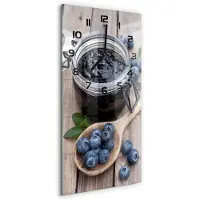 Tulup Wandklok - Bosbessenjam Moderne Wandklok Glas - 30x60 cm - Blauw Wandklok Glas Decoratie - Zwarte handen - Rechthoekige Klok - Glazen Wandklok Design - Klok Glas Met Opdruk
