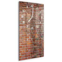 Tulup Wandklok - Bakstenen muur Glazen Klok Met Print - 30x60 cm - Oranje Wandklok Glas Met Motief - Witte handen - Rechthoekige Klok - Wandklok Glas Decoratie - Gekleurde Glazen Klok