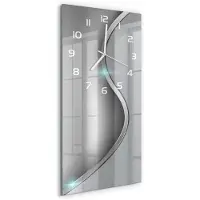 Tulup Wandklok - Metaalabstractie Klok Glas Met Opdruk - 30x60 cm - Zilver Moderne Wandklok Glas - Witte handen - Rechthoekige Klok - Decoratieve Glazen Klok - Glazen Wandklok Design