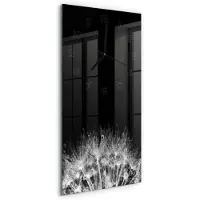 Tulup Wandklok - Paardenbloemzaden Glazen Wandklok Design - 30x60 cm - Zwart-wit Klok Glas Met Opdruk - Zwarte handen - Rechthoekige Klok - Wandklok Glas Met Motief - Decoratieve Glazen Klok