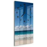Tulup Wandklok - strand op de Seychellen Glazen Wandklok Design - 30x60 cm - Blauw Klok Glas Met Opdruk - Zwarte handen - Rechthoekige Klok - Wandklok Glas Met Motief - Decoratieve Glazen Klok