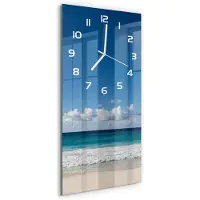 Tulup Wandklok - strand op de Seychellen Klok Glas Met Opdruk - 30x60 cm - Blauw Moderne Wandklok Glas - Witte handen - Rechthoekige Klok - Decoratieve Glazen Klok - Glazen Wandklok Design