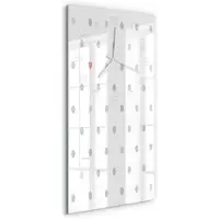 Tulup Wandklok - Stippen en harten Glazen Klok Met Print - 30x60 cm - Grijs Wandklok Glas Met Motief - Witte handen - Rechthoekige Klok - Wandklok Glas Decoratie - Gekleurde Glazen Klok