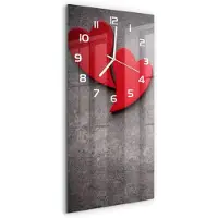 Tulup Wandklok - Rode harten Wandklok Glas Met Motief - 30x60 cm - Rood Decoratieve Glazen Klok - Witte handen - Rechthoekige Klok - Gekleurde Glazen Klok - Glazen Klok Met Print