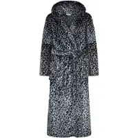Gaubert Unisex Lange Fleece Badjas Met Capuchon – Zwarte Panterprint