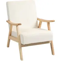 Merax Fauteuil Roomwit - Gestoffeerde Leunstoel Met Armleuningen Houten Frame Zacht Zitkussen En Scandinavische Uitstraling - Voor Woonkamer En Slaapkamer