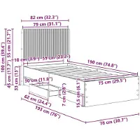 vidaXL Bedframe met opbergruimte en hoofdbord Zwart 75 x 190 cm