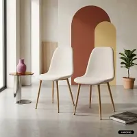 Sweeek Stoel houtdecor en stof (set van 2) Beige