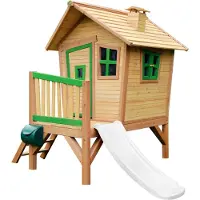 Axi Robin Speelhuis op palen & witte Glijbaan | Speelhuisje voor de tuin / buiten in bruin & groen van hout | Speeltoestel voor kinderen