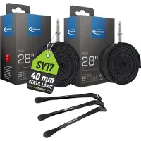 MSZweirad 2x Fietsbinnenband 28" SV-17 met Frans ventiel (40mm)+ 3 x MSZweirad Bandenlichters voor eenvoudige verwisseling binnenband 28 inch - Binnenbanden set