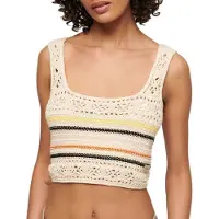 Superdry Dames Beige mouwloos crochet croptopje (L), Casual, Katoen, Mouwloos / spaghettibandjes W6011982A