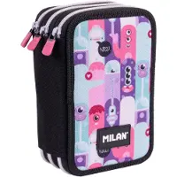 Milan Etui voor pennen, model Aliens 2, met 3 compartimenten – roze/paars