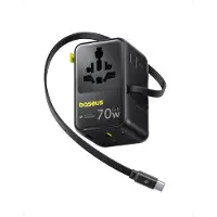 Baseus EnerCore CG11 oplader, intrekbaar, 2 AC-poorten + 2 USB-poorten + 70W, zwart