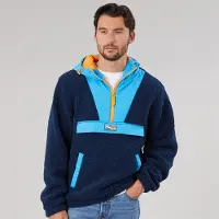 Lagooners Heren hugo borg 1/4 rits capuchonfleece - Blauw/Marine/Oranje