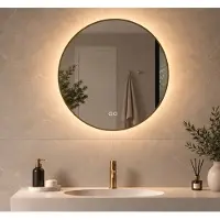Schaere Ronde badkamerspiegel met indirecte verlichting, verwarming, touch sensor, dimfunctie en vol messing frame 60x60 cm