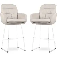 Nolon Nino-Mia Barkrukken Set van 2 Beige - met Armleuning - Wit Onderstel - 75 cm - Barkruk met Rugleuning