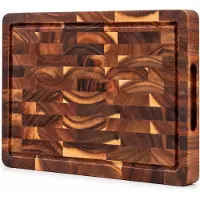 Kroon Professionele Snijplank Acacia Hout – Met Sapgeul & Handgrepen – Anti-Slip Hakblok / Borrelplank – Kopshout 38x26x3,5 cm