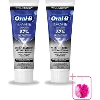 Oral-B 2 x - 3D White Houtskool - Tandpasta - Whitening & Diepreinigend - 75 ml - Bulkverpakking - Witte tanden - Douchemop - Tandpasta whitening