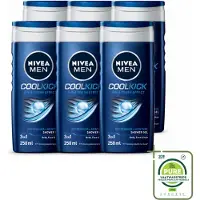 Nivea 6 x MEN - Douchegel - Cool Kick - 250 ml - Grootverpakking - Vaatwasstrips - Douchegel - Shampoo - Frisheid - Verkoeling - Mannelijke Geur