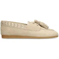 Manfield - Dames - Beige suède loafers met kwastjes - Maat 38