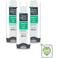 Dove 3 x Men+Care - Sensitive - Douchegel 3-in-1 - Verzorgend - 250 ml - Grootverpakking - Vaatwasstrips - Gevoelige Huid - Lichaamsgel - Gezichtsgel - Haarverzorging - Milde Reiniging