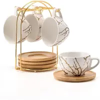 Topshop Set van 4 Porseleinen Espressokopjes met Schotels en Standaard