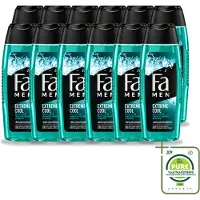 Fa 12 x Men - Extreme Cool - 2 in 1 Douchegel & Shampoo - Menthol - 250 ml - Grootverpakking - Vaatwasstrips - Douchegel En Shampoo - Menthol - Verfrissend - Lichaam Reinigen - Haar Reinigen