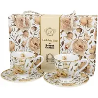 Duo 2x Espresso Kopjes 'English Roses White' met gouden rand - Porselein