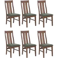 Mendler Set van 6 eetkamerstoelen -M58, keukenstoel, stoel met rugleuning, stof/textiel, massief hout ~ donker frame, donkergroen