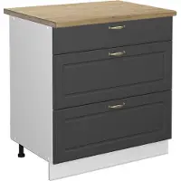 Vicco Keukenonderkast Fame-Line Antraciet-goud 80 cm met 3 laden, WB Eik, Model 45722