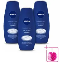 Nivea 3 x - Douchecrème - Rijke Hydratatie - Voedend Huidgevoel - 500 ml - Bulkverpakking - Douchecrème - Douchemop - Voedende douchecrème