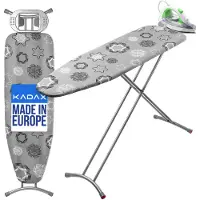 Kadax Inklapbare strijkplank, 120 x 38 cm, stoomstrijkplank met metalen net, strijkplank met antislip voeten, in hoogte verstelbare strijkplank met strijkplank (grijs)