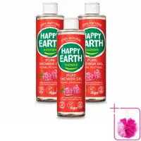 Happy Earth 3 x – Douchegel – 100% Natuurlijk Floral Patchouli – 300 ml - Bulkverpakking - Douchegel - Douchemop - Natuurlijke douchegel
