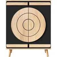 Merax Schoenenkast - 76 x 37 x 98,5 cm - Zwart en Houtkleur - 2 Deuren - Meerdere Legplanken - Houten Poten - Halmeubel