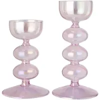 J-Line theelichthouder Pareleffect - glas - lichtroze - 2 stuks