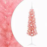 vidaXL - Smalle - kunstkerstboom - met - kerstbal - 120 - cm - 150 - LED's - Warmwit