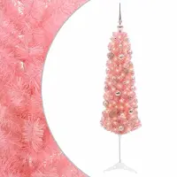 vidaXL - Smalle - kunstkerstboom - met - kerstbal - 120 - cm - 150 - LED's - Warmwit