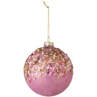 J-Line Kerstbal met glitters - glas - roze/goud - set van 18
