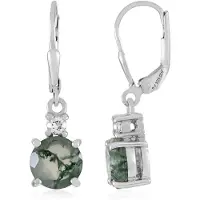 Cavill - Zilveren Oorbellen - 925 Sterling Zilver Rhodium - Mosagaat 3,09 ct & Witte Topaas 0,23 ct - Ronde Edelstenen - Elegante Dames Sieraden