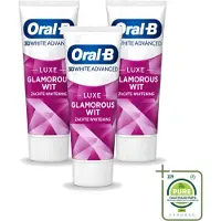 Oral-B 3 x - 3D White Advanced – Tandpasta – Luxe – Glamorous White – 75 ml - Grootverpakking - Vaatwasstrips - Tandpasta - Witte Tandpasta - Glimlach - Verkleuring - Vlekken