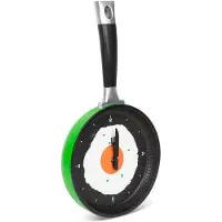 Delight Keuken Wandklok als Koekenpan - Gebakken Ei Design met Vork & Mes - Groen 1 Stuks [W1060C]