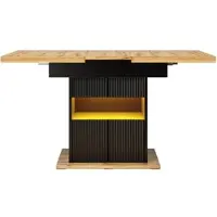 MODFU Eettafel met uitschuifbaar tafelblad, 110-140 cm, keukentafel met verstelbaar legplank, vitrine met LED-verlichting en opbergruimte, zwart
