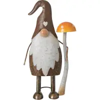 J-Line figuur Kabouter Paddenstoel - metaal - taupe/oranje - medium