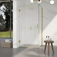FortiFura Galeria Douchecabine - 90x90x200cm - scharnieren - deurgreep - stabilisatiestang - helder geribbeld - veiligheidsglas - PVD - geborsteld messing (goud) SW1208821/SW1122564/SW797910/SW797951