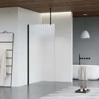 FortiFura Galeria inloopdouche - 50x200cm - ribbelglas - plafondarm - mat zwart SW797947/SW797905/SW804542