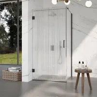 FortiFura Galeria Douchecabine - 80x100x200cm - scharnieren - deurgreep - stabilisatiestang - helder geribbeld - veiligheidsglas - mat zwart SW1208820/SW1122561/SW797905/SW797955