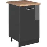 Vicco Keukenonderkast R-Line Antraciet Hoogglans/Antraciet 50 cm goudkleurig eiken werkblad, Model 70181
