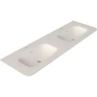 Royal plaza Terra Meubelwastafel - 141x46x1.2cm - 2 wasbakken - 2 kraangaten - solid surface - afgeronde hoeken - wit mat SW1418385