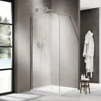 FortiFura Galeria Inloopdouche - 140x200cm - afgeronde glaswand - links - ribbel glas - wandarm - chroom SW1418373/SW797904